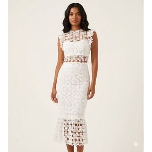 Petal and Pup Lauren Overlay Lace High Neck Mermaid Midi Dress US 4